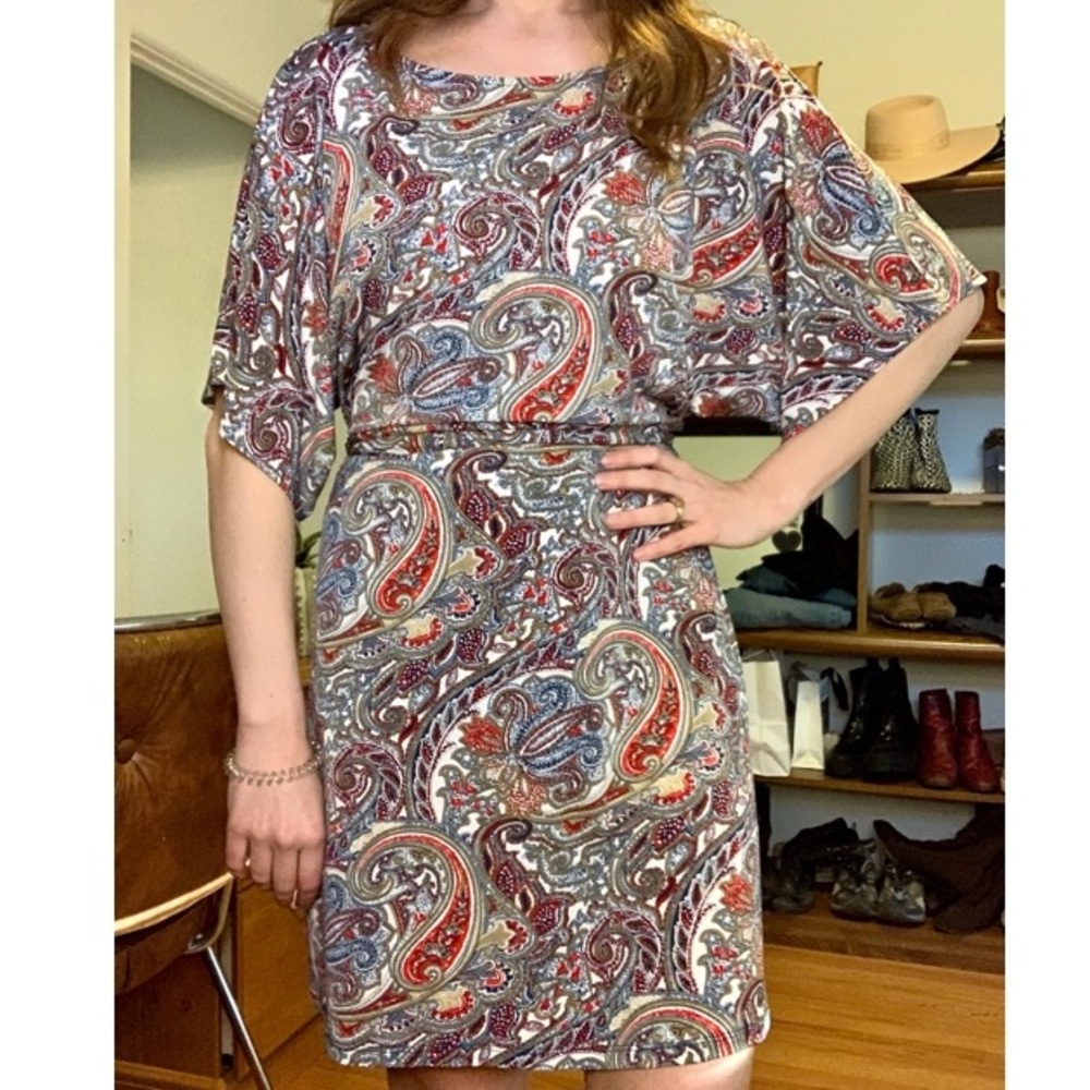 BCBG Maxazria Paisley Kimono Short 70s Dress